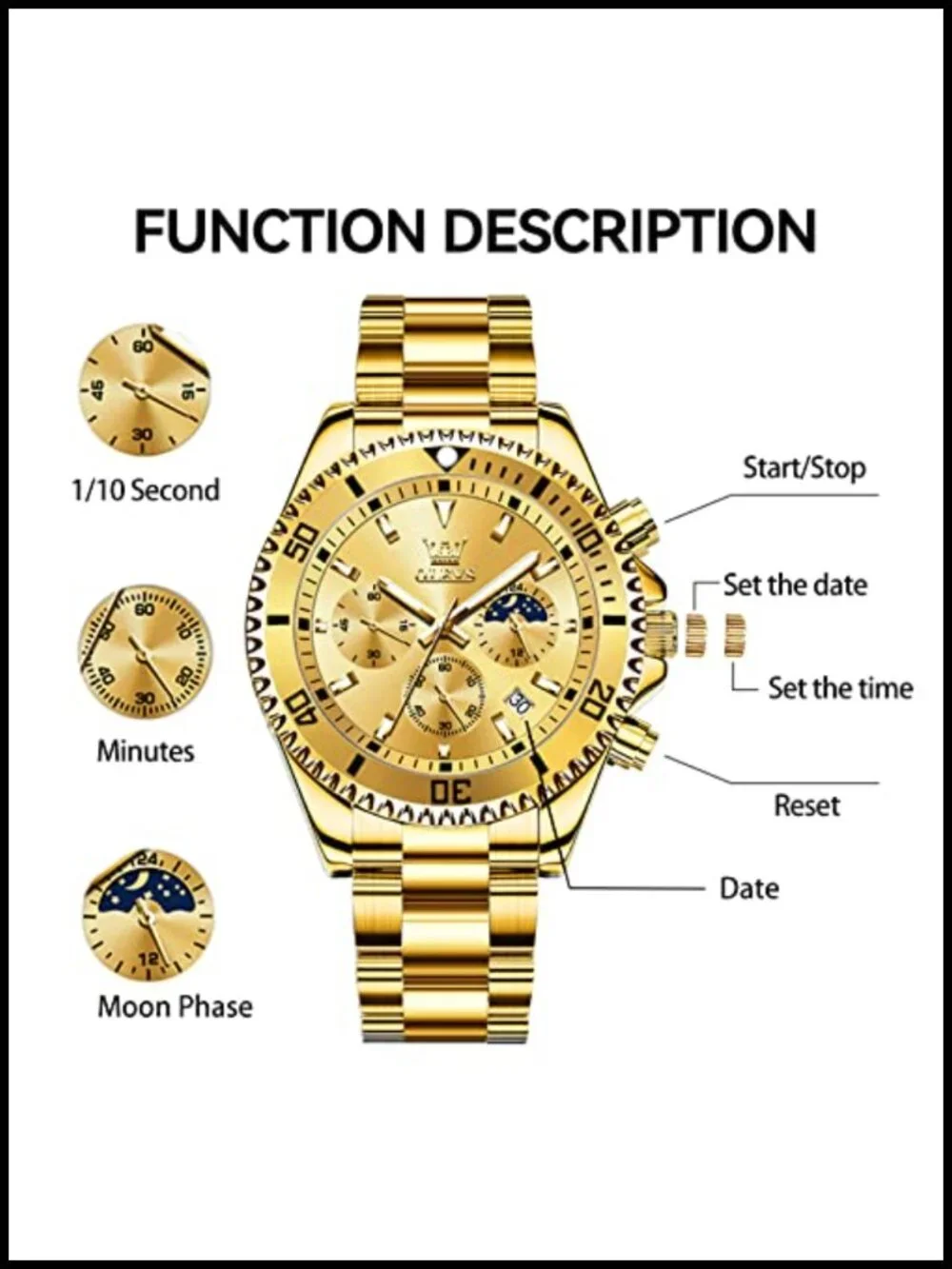 Mens Stainless Steel Watch Big Face Analog Waterproof Luxury Quartz